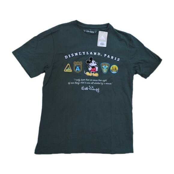 H20 T-Shirt Logo 2 Parks Men’s L Disneyland Paris Green NWT Embroidered - New - Picture 1 of 4
